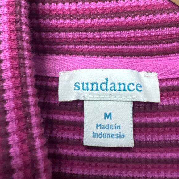 Sundance Jessa Striped Snap Neck Turtleneck Thermal Top Size M Magenta Fall - Picture 7 of 8